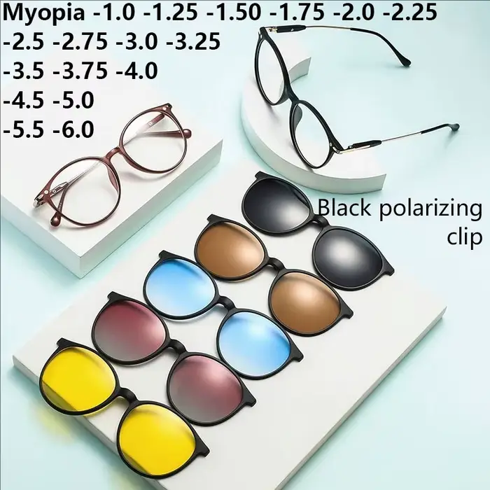 Lunettes de soleil à clip polarisées noires pour femmes, monture myopie TR90, aspiration magnétique,