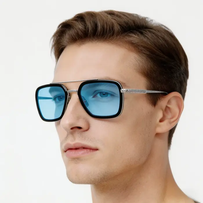 Lunettes de soleil de luxe carrées à double pont Dita Style Flight 006 bleues