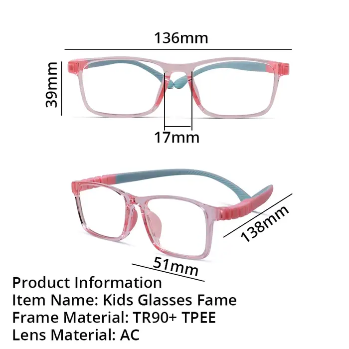 Enfants lunettes cadre spécifications optiques rectangulaire Silicone TR90
