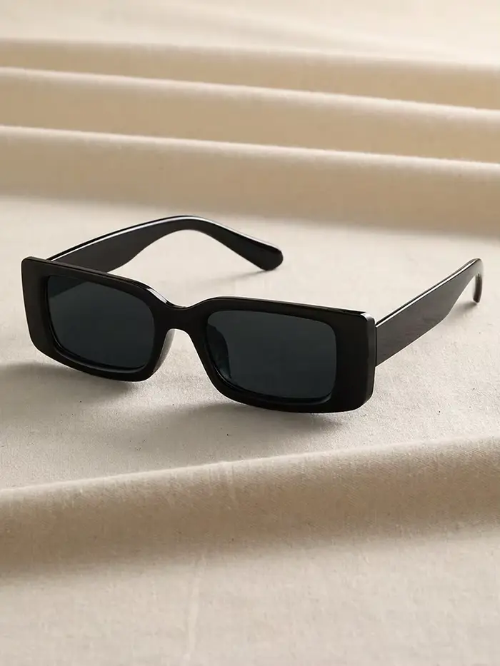 1 paire de lunettes de soleil carrées en plastique noir unisexe, pour la plage et la photographie qu