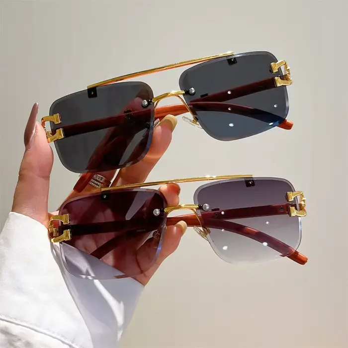 Vintage homme Double faisceau lunettes de soleil femmes sans cadre clair carré noir rouge