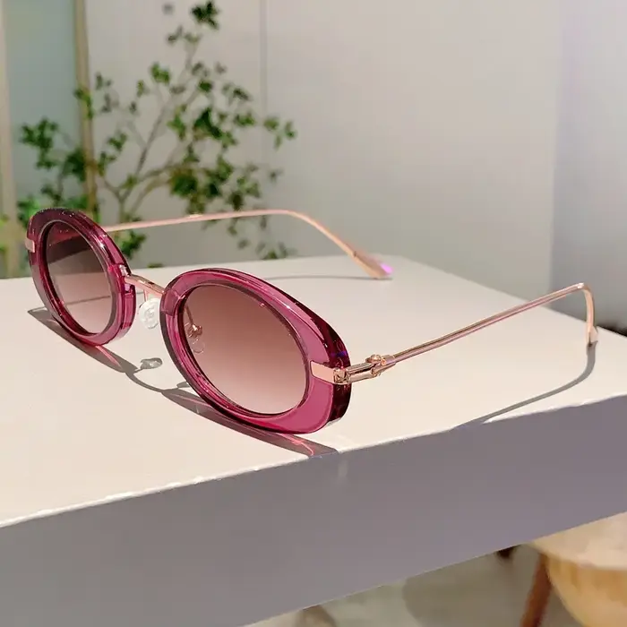 Lunettes de soleil rétro à petite monture ovale, nuances de luxe en métal de styliste pour femmes, m