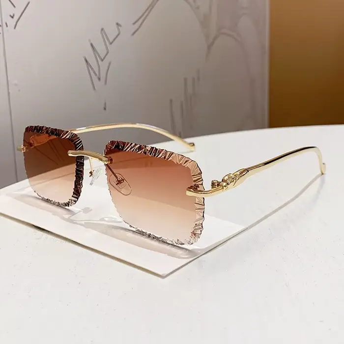 Nouvelles Lunettes de Soleil Carrées Sans Monture Tendance pour Femmes et Hommes, Verres Dégradés Vi