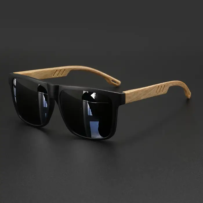 Nouvelles lunettes de soleil carrées à la mode, charnière à ressort en grain de bois, UV400 unisexe 