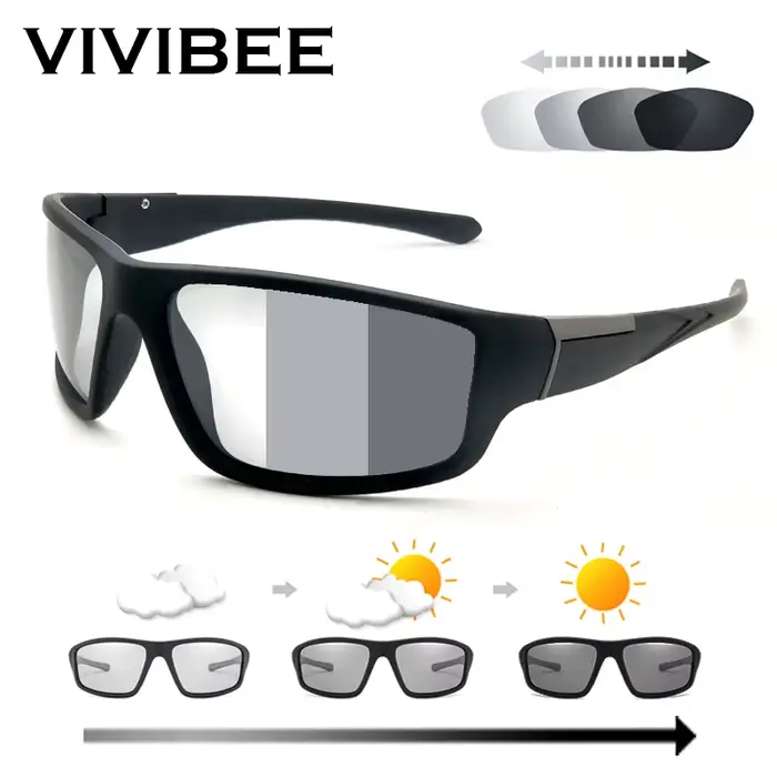 Lunettes de soleil photochromiques VIVIBEE pour hommes, lunettes de sport noires, lunettes polarisée