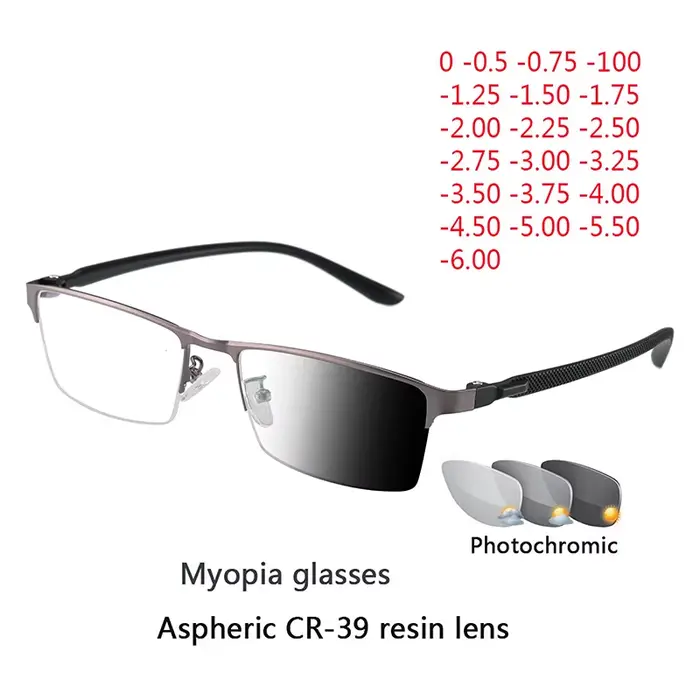 Lunettes de soleil photochromiques pour myopie pour hommes et femmes, lunettes de myopie à correctio