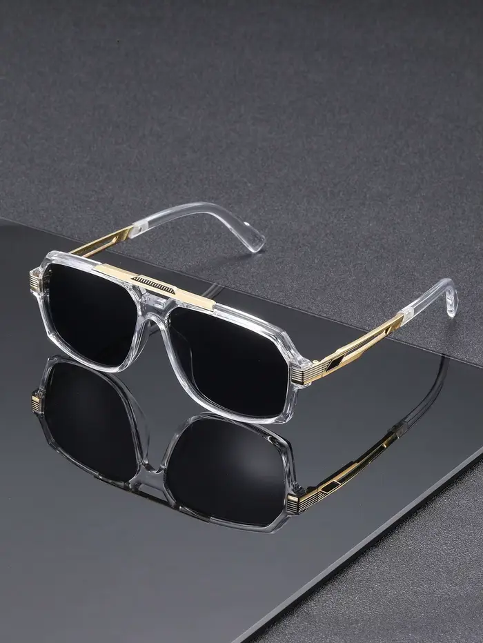1 paire de lunettes de soleil classiques pour homme, monture transparente grise, style européen et a