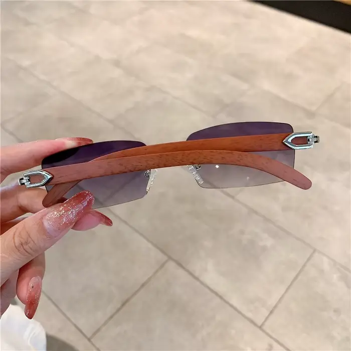 KAMMPT lunettes de soleil sans monture pour hommes femmes motif en bois marque de luxe rétro