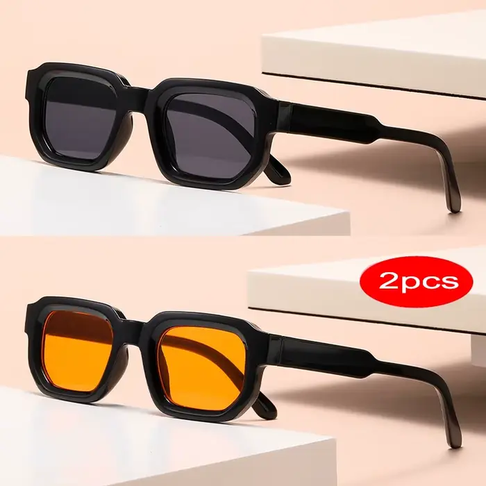 2 pièces lunettes de soleil carrées orange femmes hommes nuances UV400