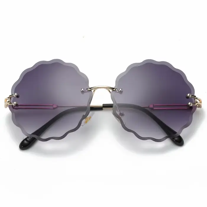Lunettes de soleil rondes à fleurs pour femmes, marque de luxe, monture sans monture, nuances pour d