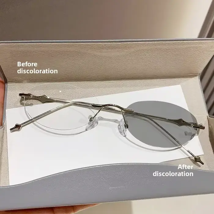 Petites lunettes de myopie photochromiques ovales femmes hommes à la mode sans cadre moins dioptrie 