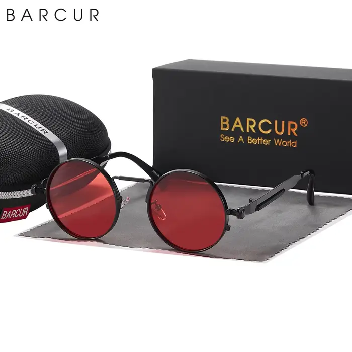 BARCUR-Lunettes de soleil rondes polarisées pour hommes et femmes, lunettes de soleil rétro steampunk, style vintage, accessoire de lunettes UV400, Oculos