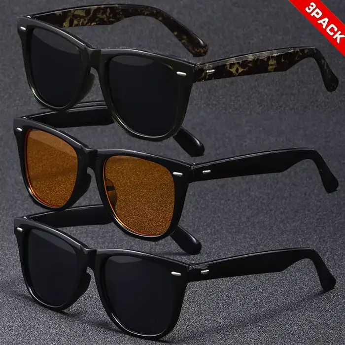 Lunettes de soleil classiques style Wayfarer, 3 pièces, noires, à monture complète, protection UV 10