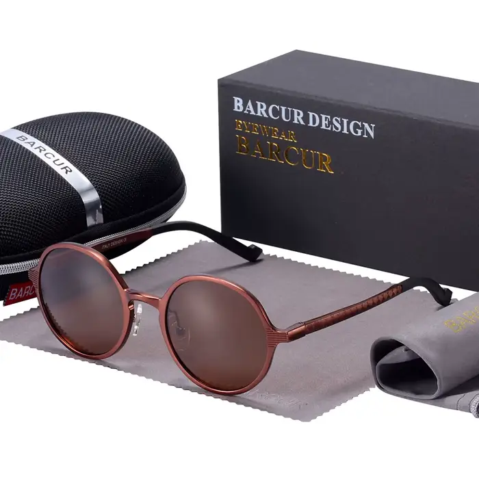 BARCUR-Lunettes de soleil rondes polarisées pour homme et femme, marque de luxe, rétro, vintage, UV4