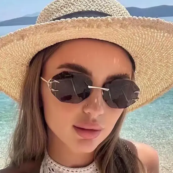 Lunettes de soleil hexagonales sans bords pour femmes et hommes