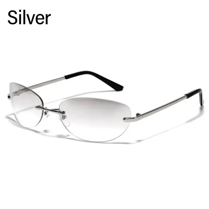 Lunettes de soleil ovales sans monture pour femmes, lunettes de soleil rondes, lunettes transparente