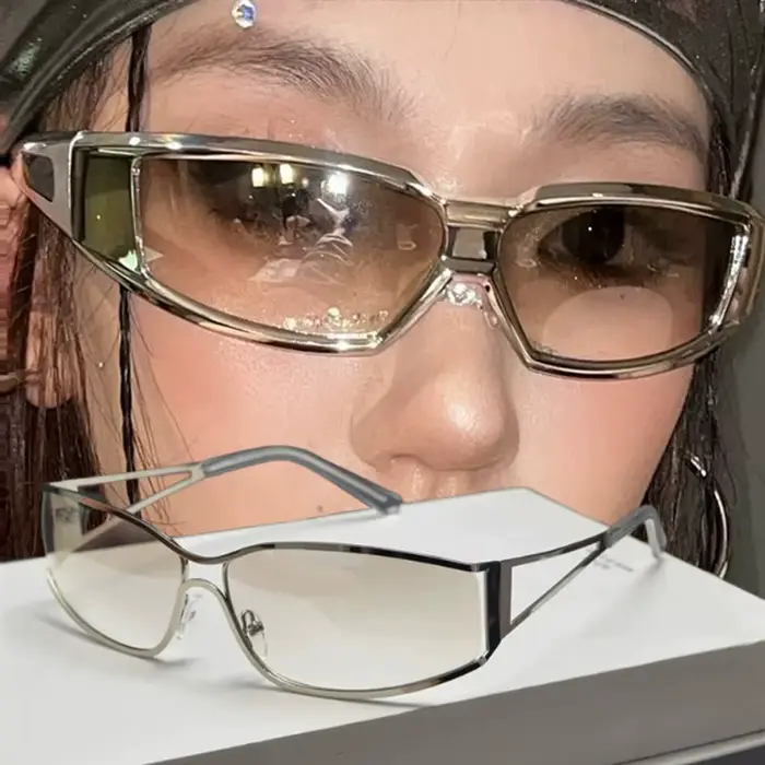 Y2K lunettes de soleil femmes hommes surdimensionné dégradé Steampunk