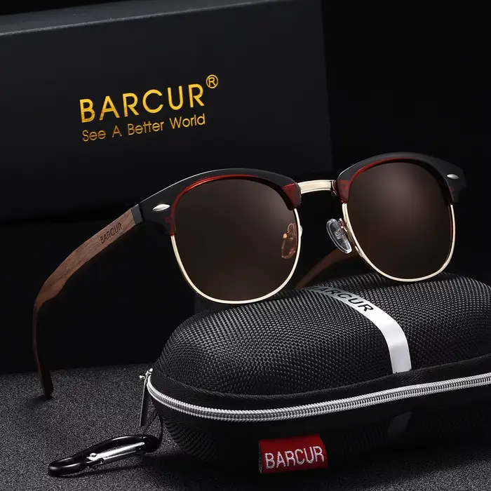 BARCUR-Lunettes de soleil polarisées en bois naturel faites à la main, pour hommes et femmes