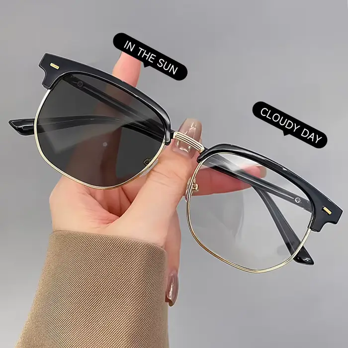 Lunettes photochromiques rétro pour hommes, classiques, Vintage, demi-monture, à la mode, accessoire