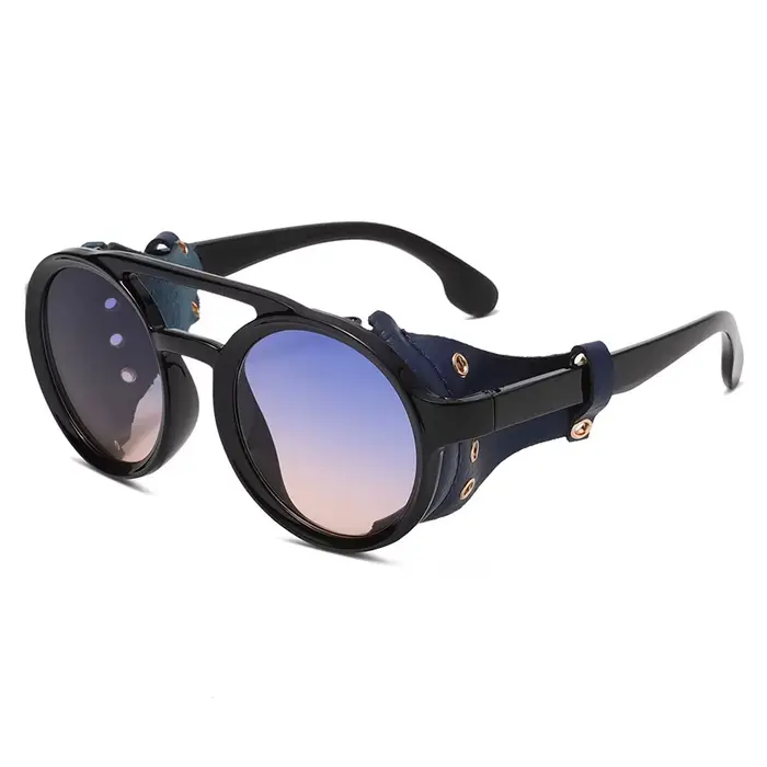 Lunettes de soleil rétro hommes femmes lunettes rondes en cuir lunettes Vintage Anti vent Sports de 