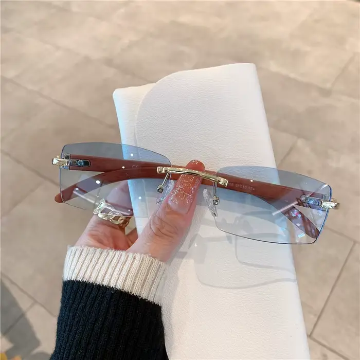 KAMMPT lunettes de soleil sans monture pour hommes femmes motif en bois marque de luxe rétro lunette