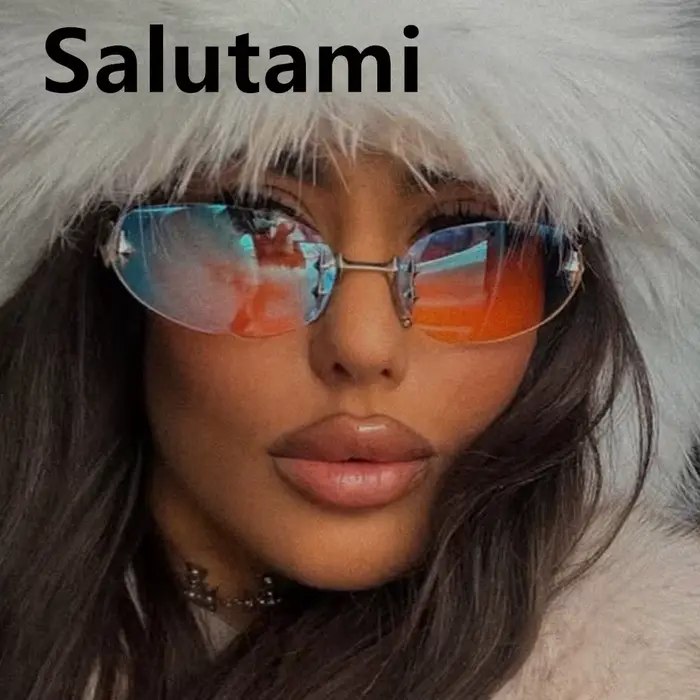 Vintage sans monture rose miroir Y2K lunettes de soleil pour femmes nouvelle mode alliage étoile rivet