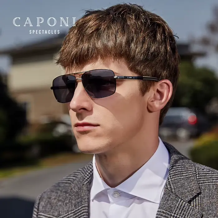 CAPONI-Lunettes de soleil photochromiques polarisées pour hommes, design de marque classique, nuance