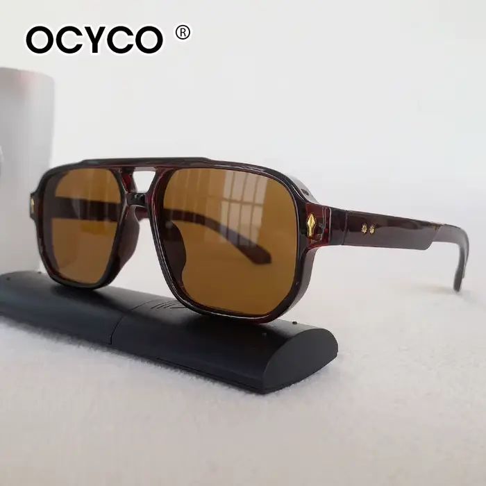 OCYCO 2026 Lunettes de soleil vintage à double pont pour hommes, monture carrée, verres vert océan t