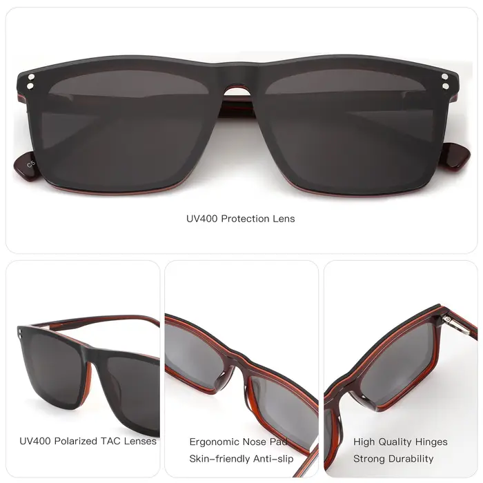 AIREIGHT – lunettes de vue carrées en acétate, taille M, à clipser, pour hommes, myopie, UV400, verres progressifs
