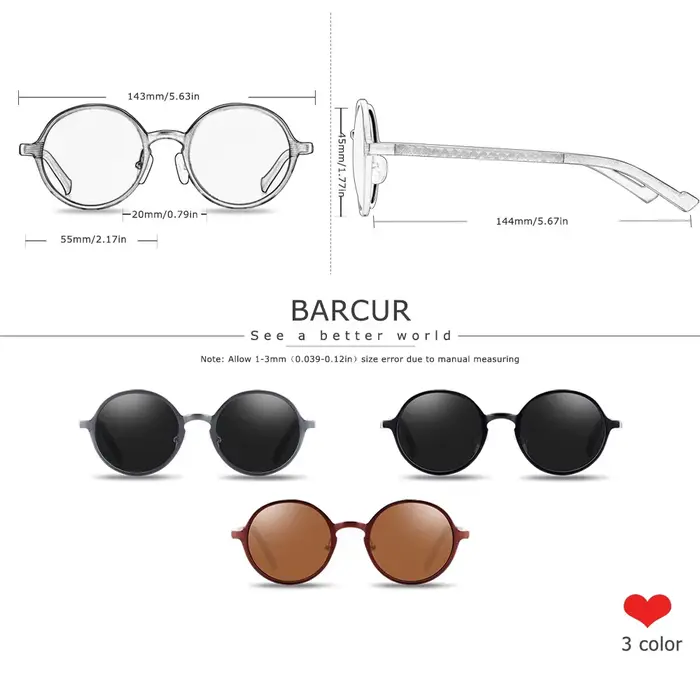 BARCUR-Lunettes de soleil rondes noires pour hommes et femmes, lunettes de soleil, lunettes de marqu