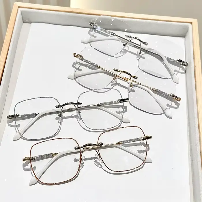 Lunettes tendance sans monture, ultra-légères, de forme carrée, à bords coupés, anti-lumière bleue, lunettes ultra-légères unisexes