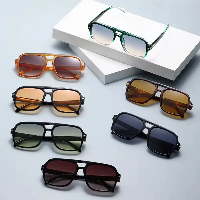 Lunettes de soleil VAKA Double Bridge Square Aviator - UV400 Style Pilote Vintage