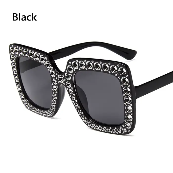 Lunettes de soleil surdimensionnées pour femmes, monture carrée noire, verres UV400, lunettes de sol