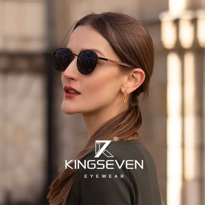 KINGSEVEN lunettes de soleil rondes en bois de noyer pour hommes lentille de Protection polarisée UV400