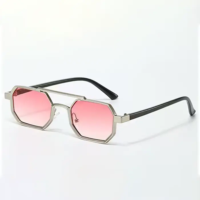 Lunettes de soleil élégantes en métal avec monture bicolore - Verres bleu dégradé, forme carrée, acc