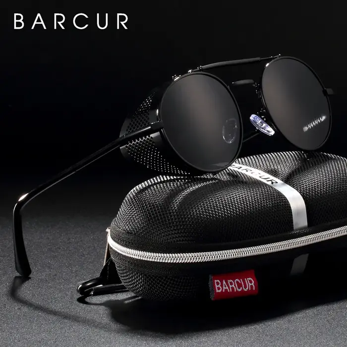 BARCUR lunettes de soleil rondes polarisées Steampunk hommes lunettes de soleil rétro pour femmes St