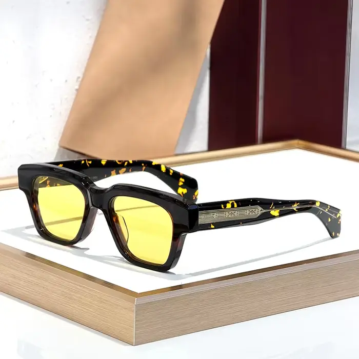 Lunettes de soleil FELLINI classiques noires patchwork pour hommes, fabrication de luxe, monture épa