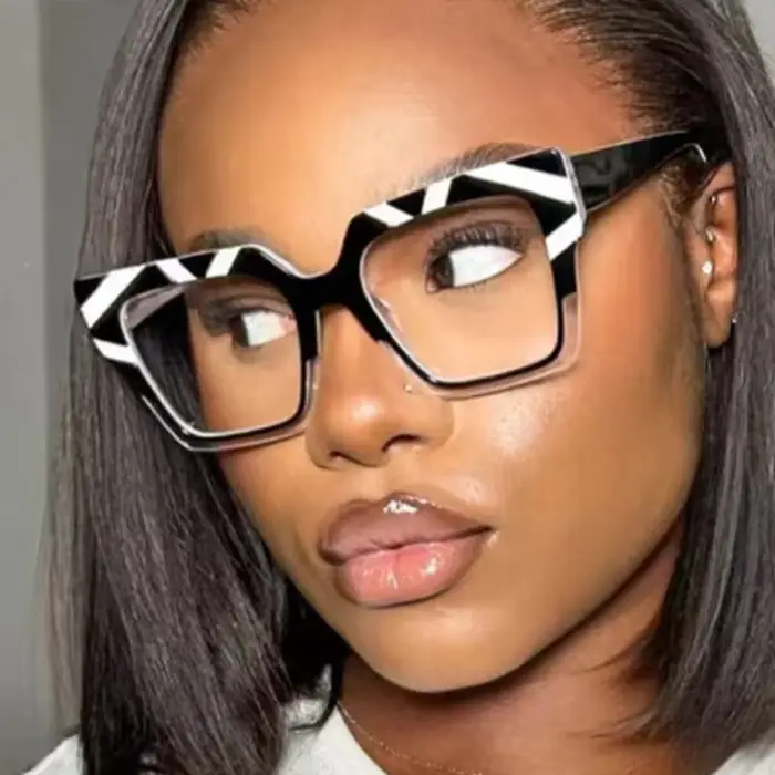 Lunettes de lecture carrées surdimensionnées à rayures noires et blanches pour hommes et femmes