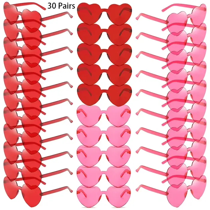 30 paires par ensemble lunettes de soleil en forme de coeur mignon sans monture couleur unie plage v