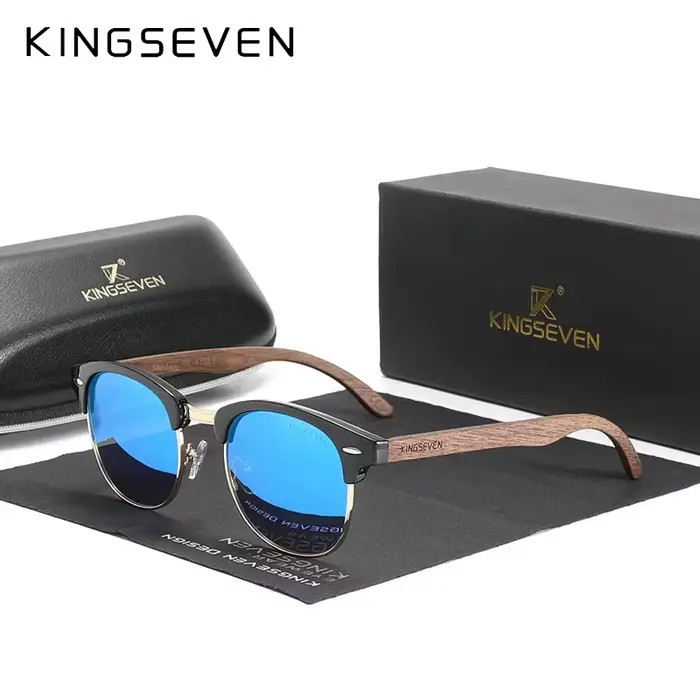 KINGSEVEN marque noyer lunettes de soleil hommes femmes polarisées UV400 lentille bois cadre rond lu