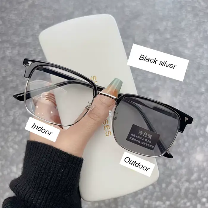 KLASSNUM hommes lunettes photochromiques demi-monture fini myopie lunettes Transparent changement de