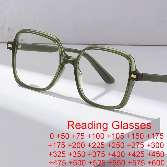 Lunettes de lecture carrées surdimensionnées vert gelée pour femmes et hommes