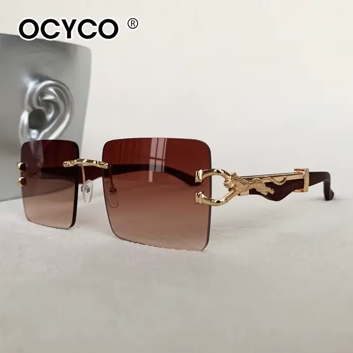 Lunettes de soleil carrées sans bords pour hommes et femmes, Design léopard dégradé, lunettes de lux