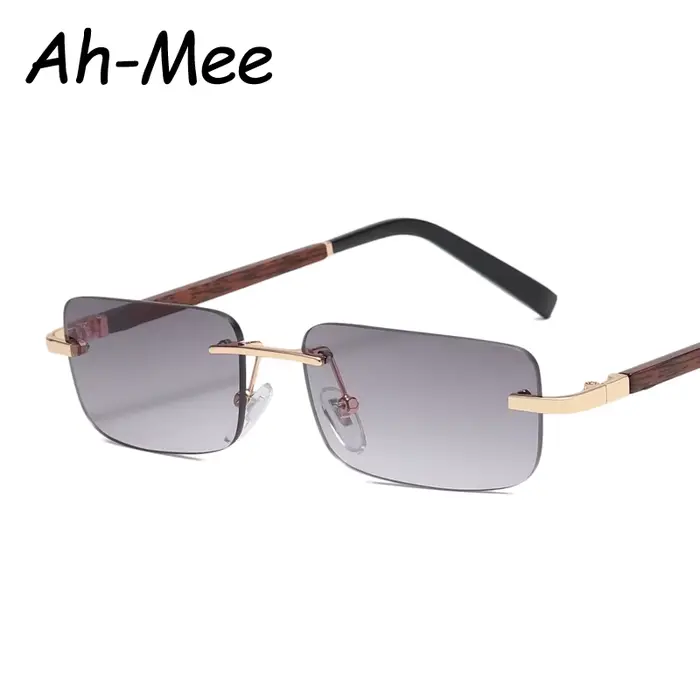 Lunettes de soleil rectangulaires en bois sans monture pour hommes et femmes, lunettes de conduite vintage, nuances carrées dégradées sans cadre, UV400, 2024