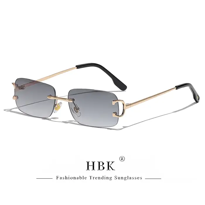 HBK rétro lunettes de soleil sans monture pour femmes hommes petit carré cadre doré marque Design th