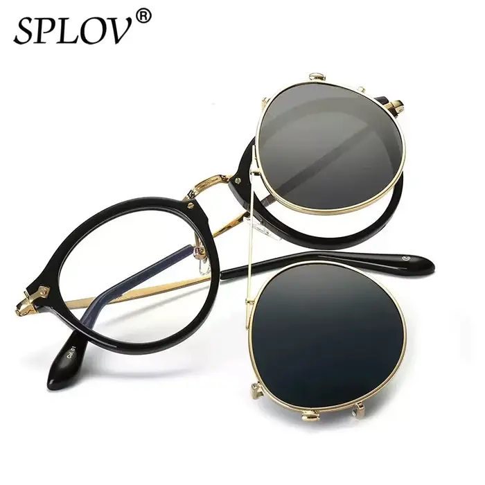 Lunettes de soleil rétro Steampunk à Clip rond pour hommes et femmes, verres amovibles Double couche