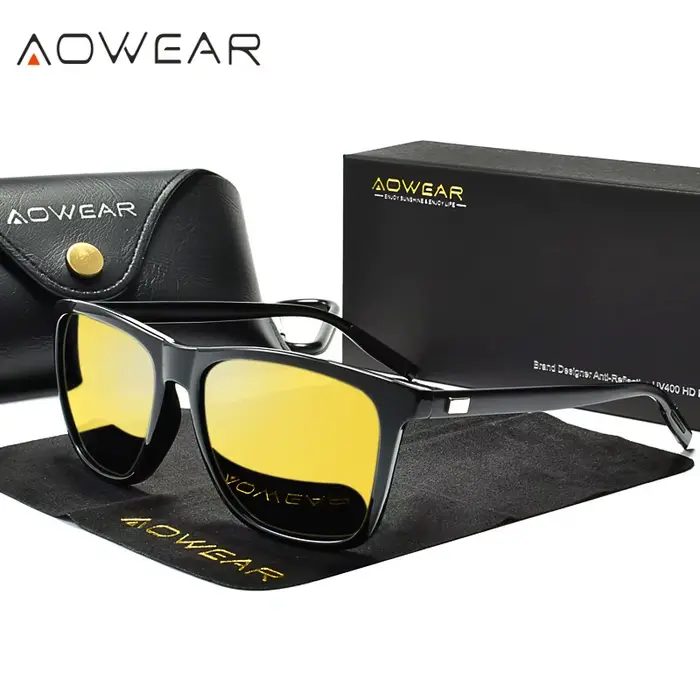 AOWEAR HD lunettes de Vision nocturne polarisées pour femmes carré jaune