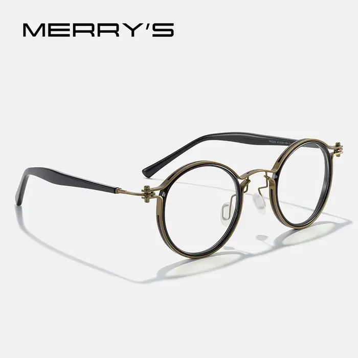 MERRYS DESIGN rétro rond Steampunk lunettes cadre hommes femmes luxe alliage de titane lunettes myop