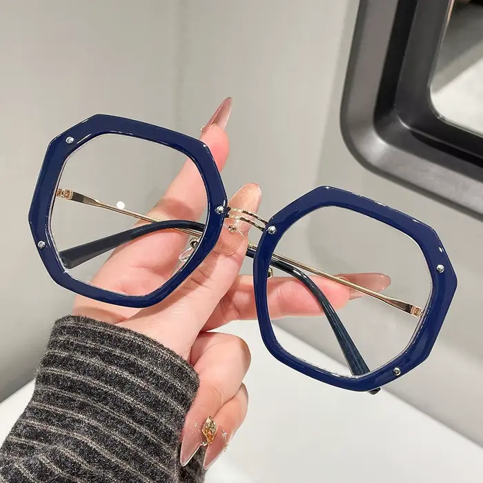 Lunettes unies à la mode pour femmes, nouvelle monture polygonale, Design creux latéral polyvalent, 