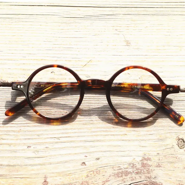 BETSION fait à la main Vintage 40 42 44 rond acétate tortue hommes montures de lunettes pleine jante